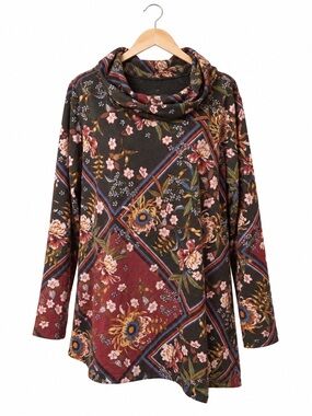 NWT Premise Studio Tunic Sweater Top 2X  Cowl Neck floral Patchwork Cozy Plus